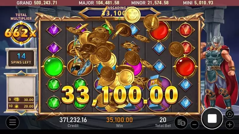 隱私與Cookie政策頁面示意圖顯示RSG雷神之鎚遊戲中派彩結算與金幣動畫畫面